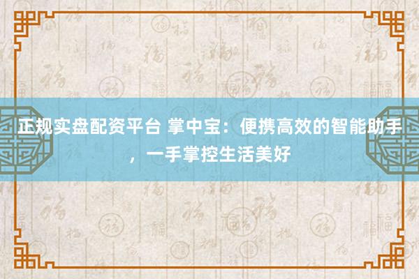 正规实盘配资平台 掌中宝：便携高效的智能助手，一手掌控生活美好