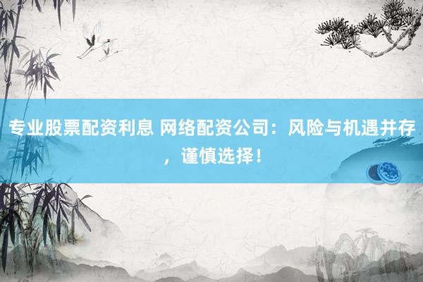 专业股票配资利息 网络配资公司：风险与机遇并存，谨慎选择！