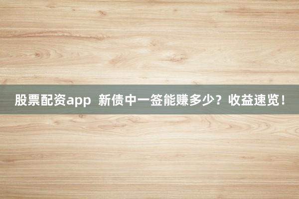 股票配资app  新债中一签能赚多少？收益速览！