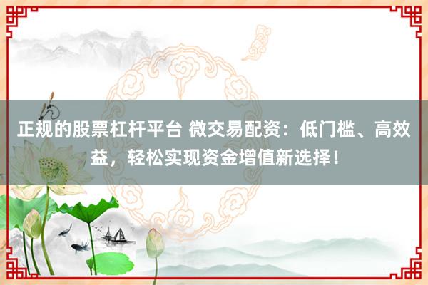 正规的股票杠杆平台 微交易配资：低门槛、高效益，轻松实现资金增值新选择！