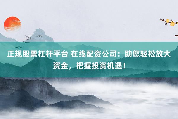 正规股票杠杆平台 在线配资公司：助您轻松放大资金，把握投资机遇！
